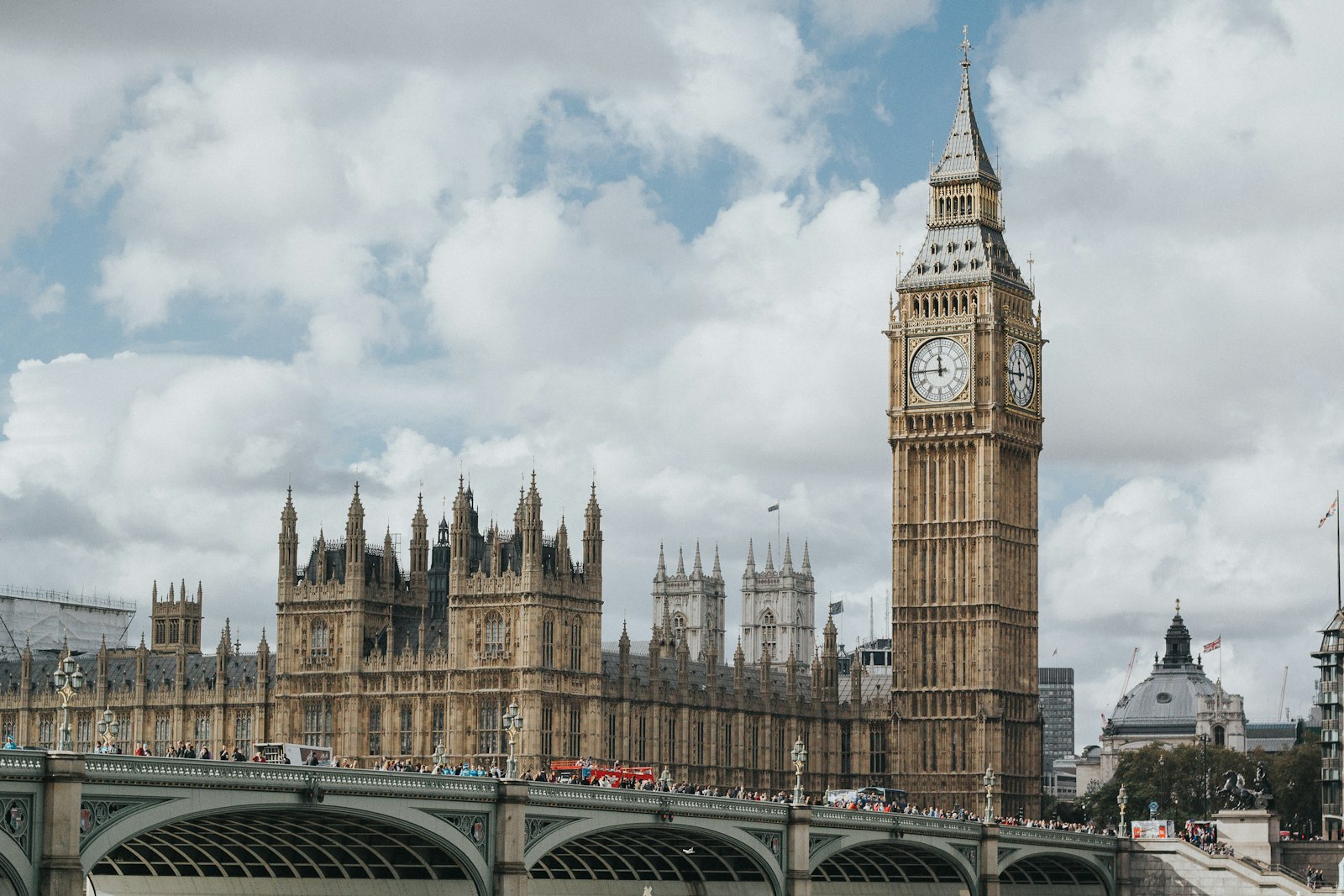 Big Ben clock tower above Westminster Bridge in London