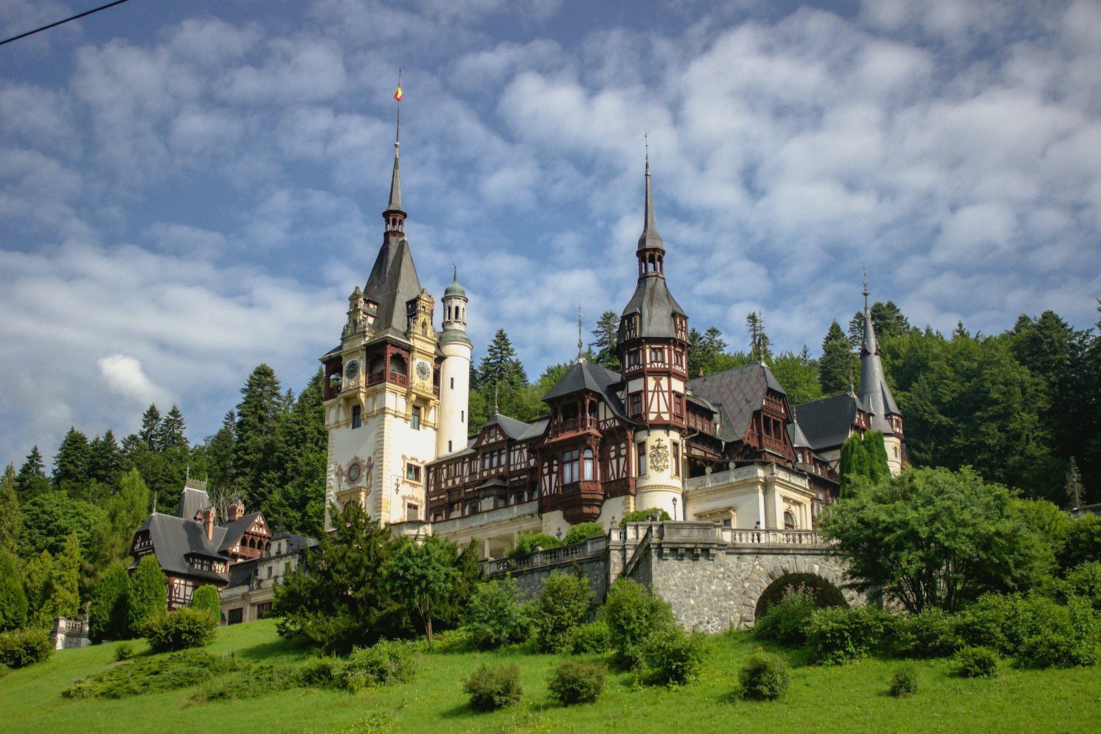 Peleș Castle in the Carpathian foothills, Romania