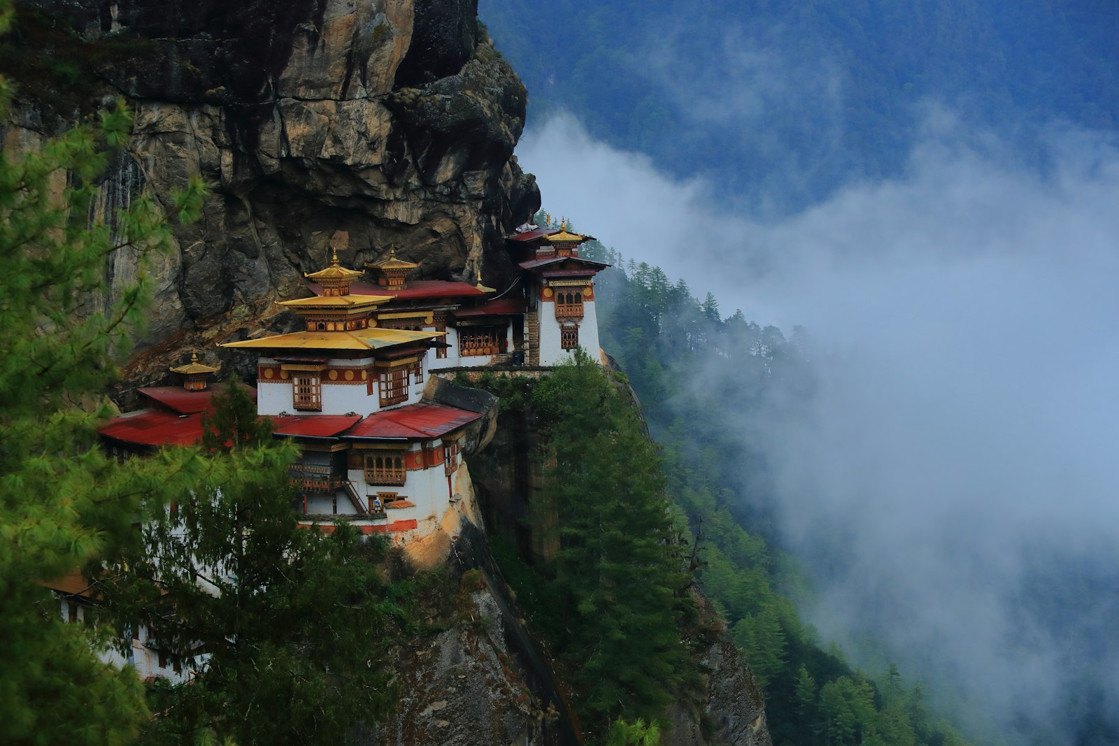 Paro Taktsang (Tiger's Nest) monastery clinging to a cliff in Bhutan