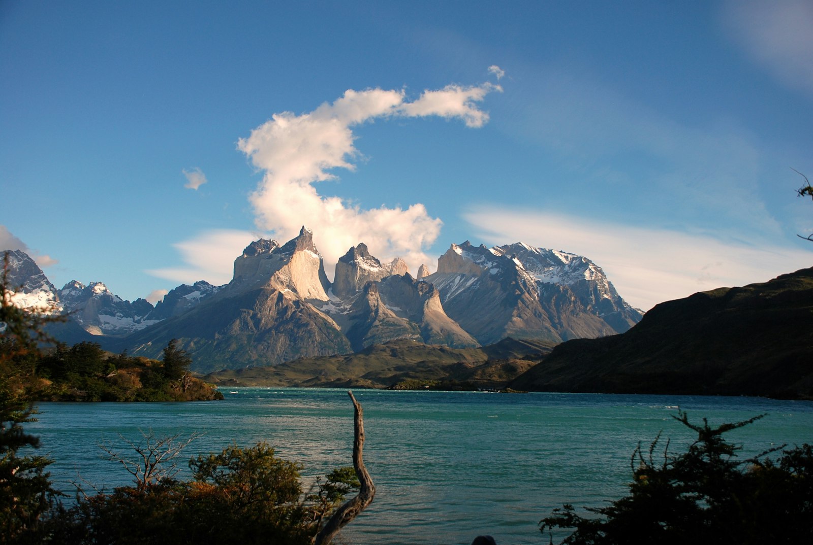 Cuernos del Paine peaks reflected in a lake, Torres del Paine, Chile
