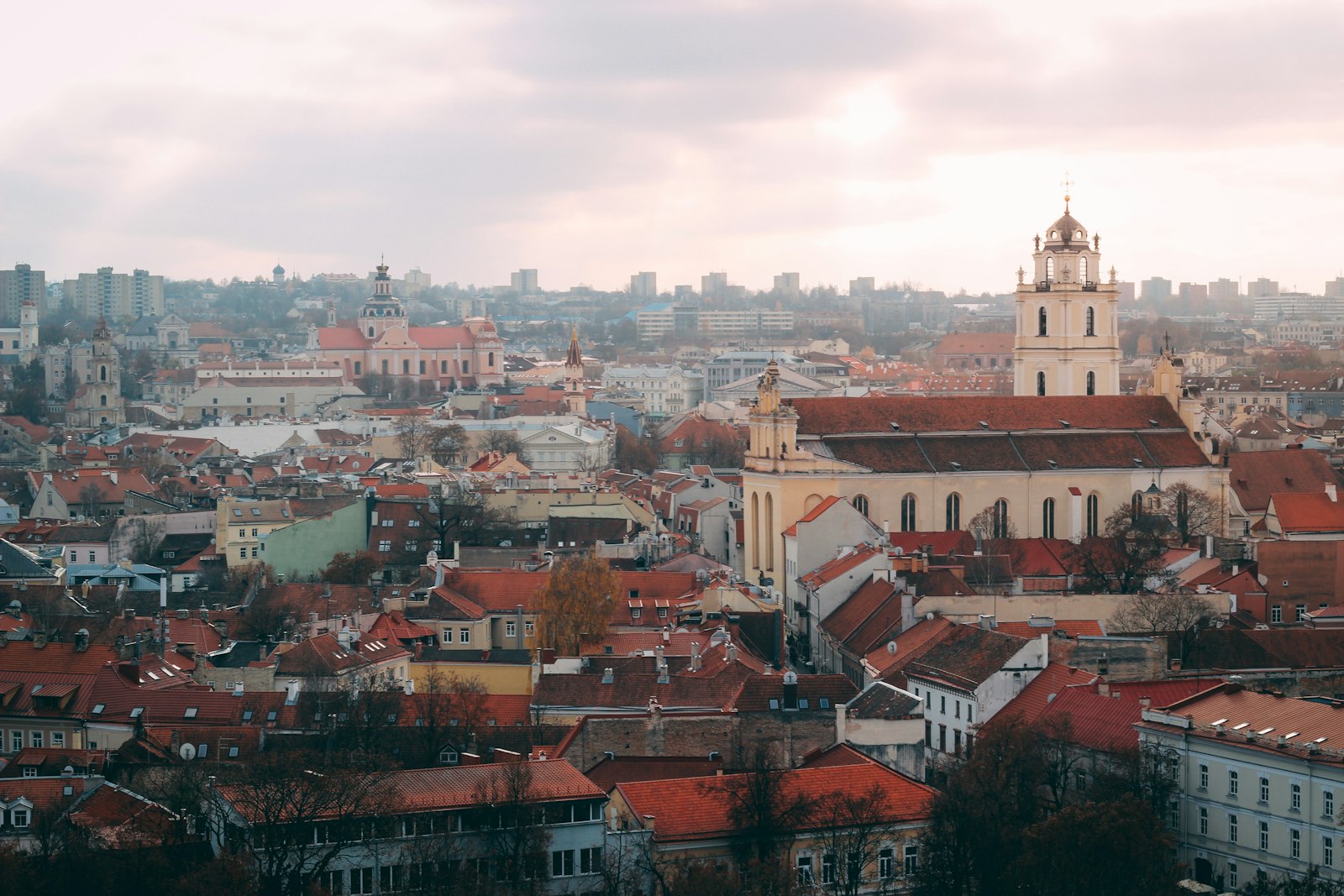 Red-tiled rooftops and church spires of Vilnius Old Town, Lithuania